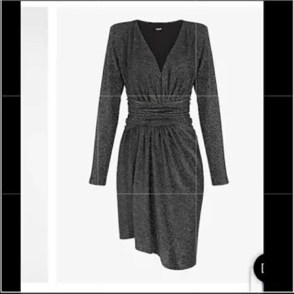 New With Tags Cocktail & Party Metallic Draped V-Neck Strong Shoulder Mini Dress - Picture 3 of 7